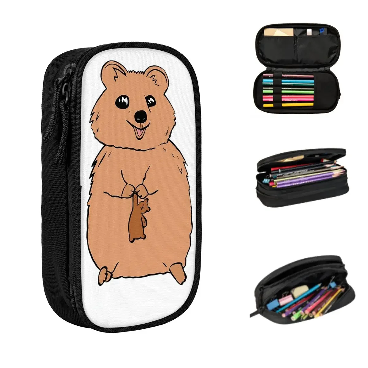 Happy Quokka With A Teddy Bear Friend Pencil Cases Big Capacity Pen Bags Pen Box Pencil Pouch For Boys Girls Students School