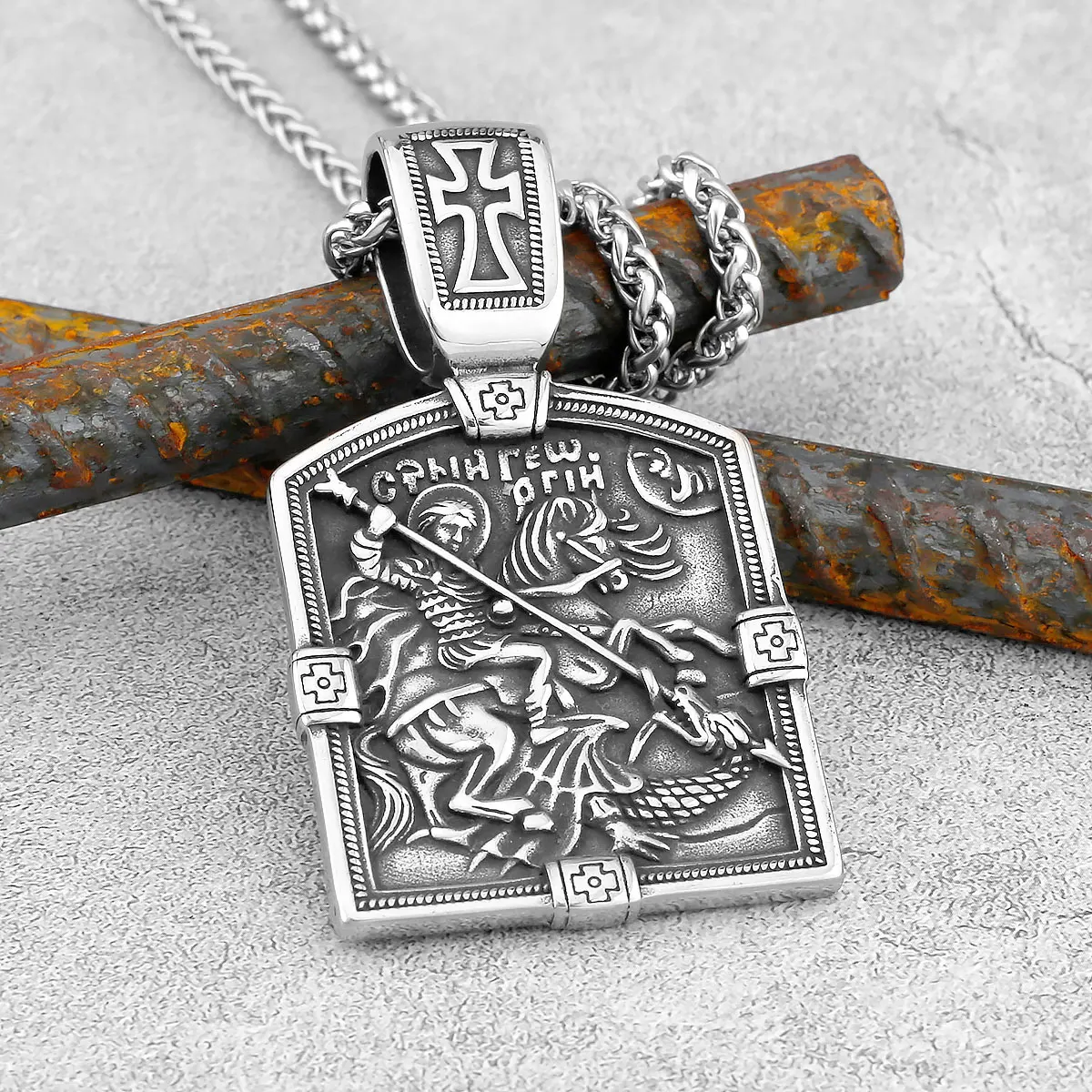 Men\'s Stainless Steel Vintage Viking Necklace Religious Belief Jesus Odin Valknut Fashion Pendant Warrior Shield Amulet Jewelry