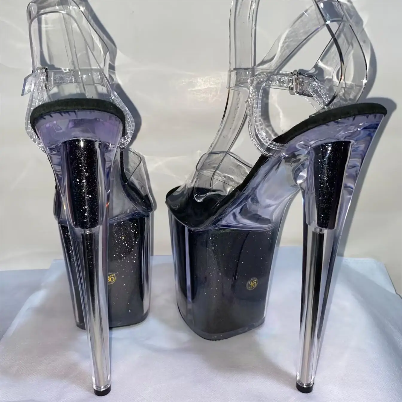 20 cm sexy transparent platform sequined decoration, 8 inch stiletto banquet nightclub shoes/pole dancing model sandals