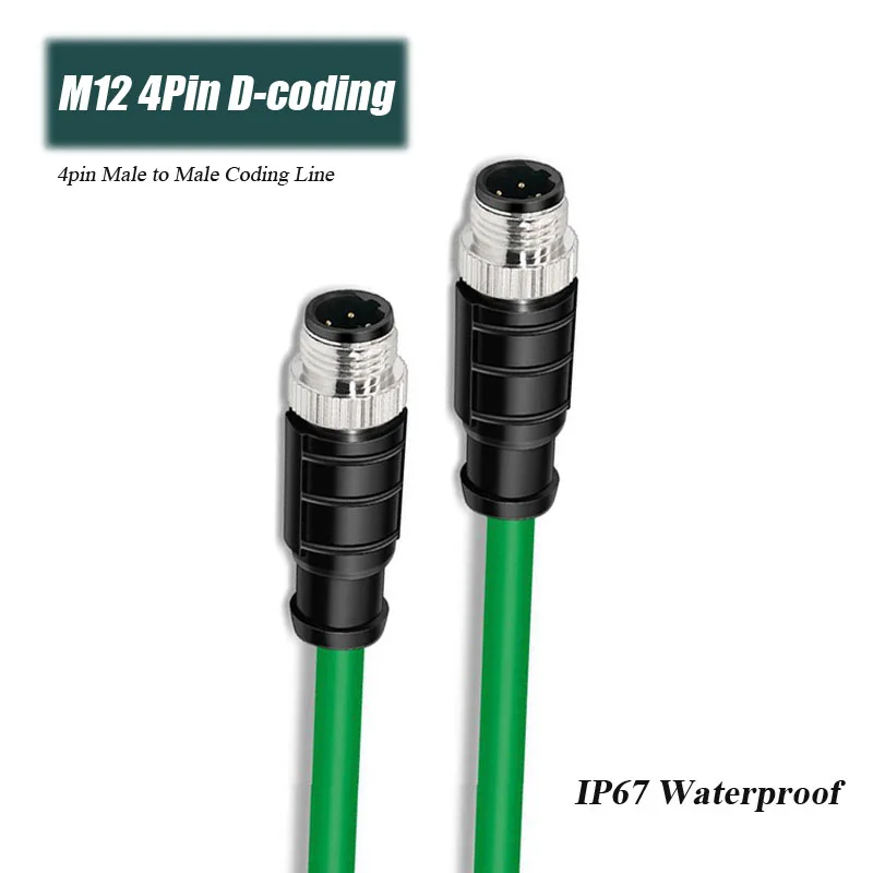 IP67 M12 to M12 Male to Male 4Pin D-type High Flexible Coding Communication Line Profinet Industrial Ethernet Wire 1/2/3/5/8/15M