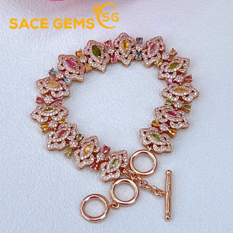 

SACE GEMS Luxury 925 Sterling Silver 2*3MM Natual Tourmaline Gemstone Bracelrts for Women Engagement Cocktail Party Fine Jewelry