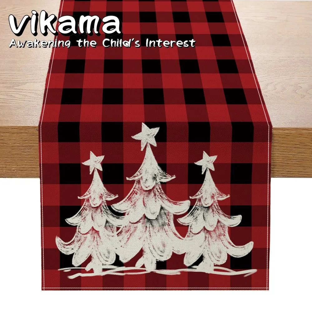 مفرش طاولة عيد الميلاد من VIKAMA، مفرش طاولة بملمس كتان، ديكور طاولة للعطلات، خاص لحفلات عيد الميلاد، مفرش طاولة عيد ميلاد سعيد