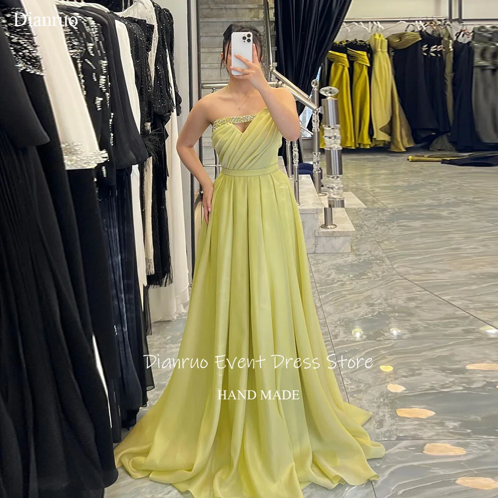 

Dianruo Chic Sparkling Sweetheart Evening Dresses Sleeveless A Line Prom Gowns Pleated Floor Length Robe Soirée Femme Customized