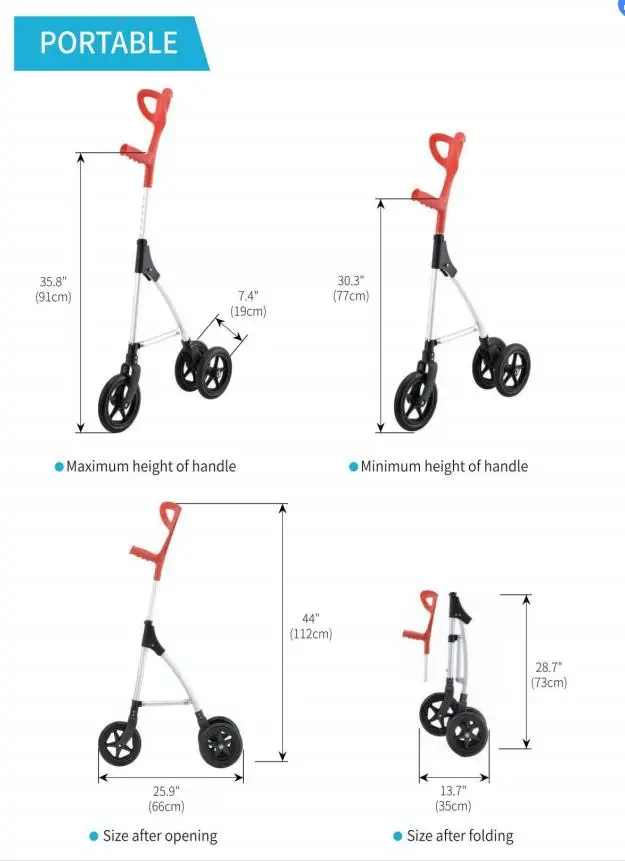 Adjustable Folding Multifunctional Forearm Walker, Mobility Walking Aid for Disabled Adults