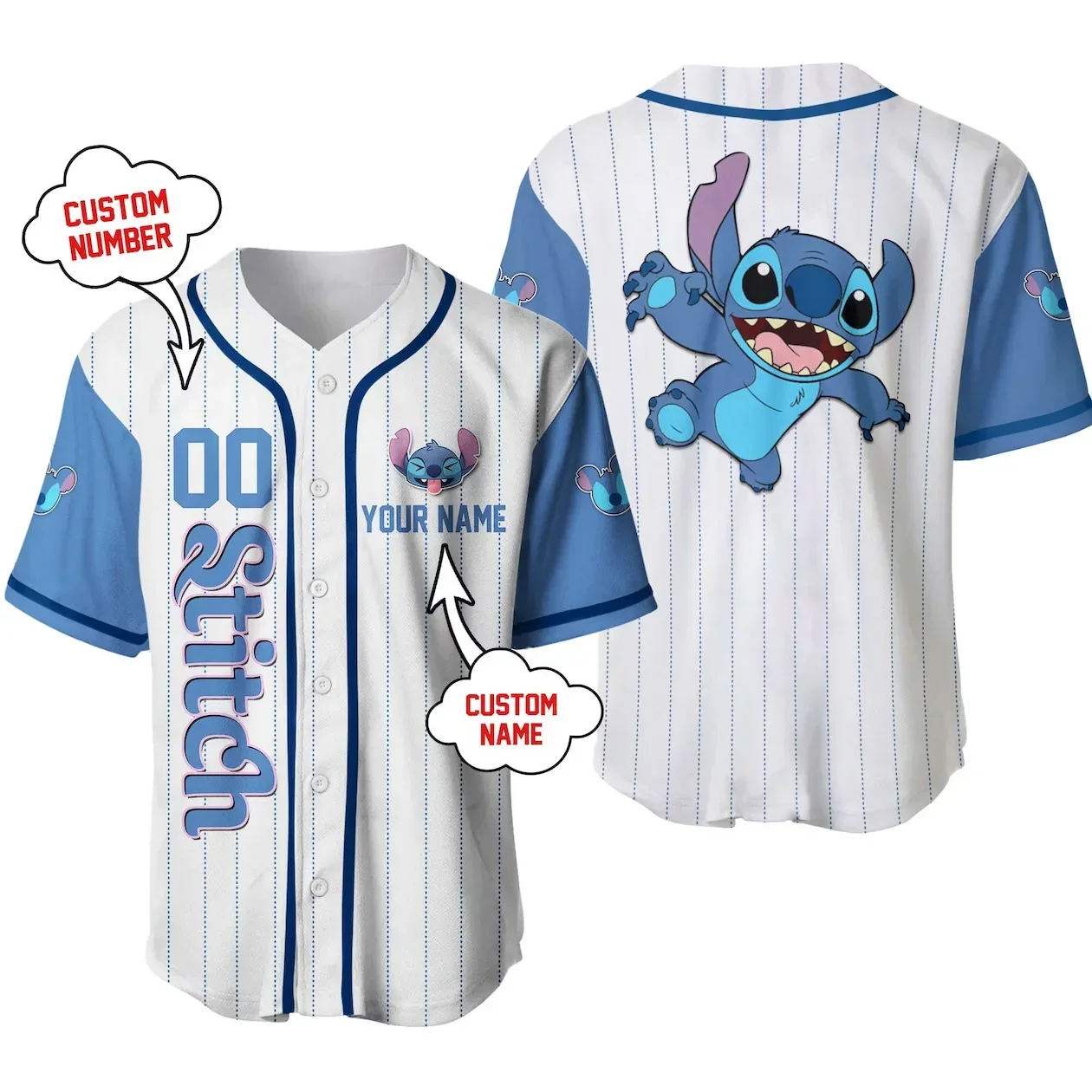 Disney Custom Name Jersey  Disney Stitch Baseball Jersey Men Women Tops Disney Baseball Uniform Shirts Casual Party Wear