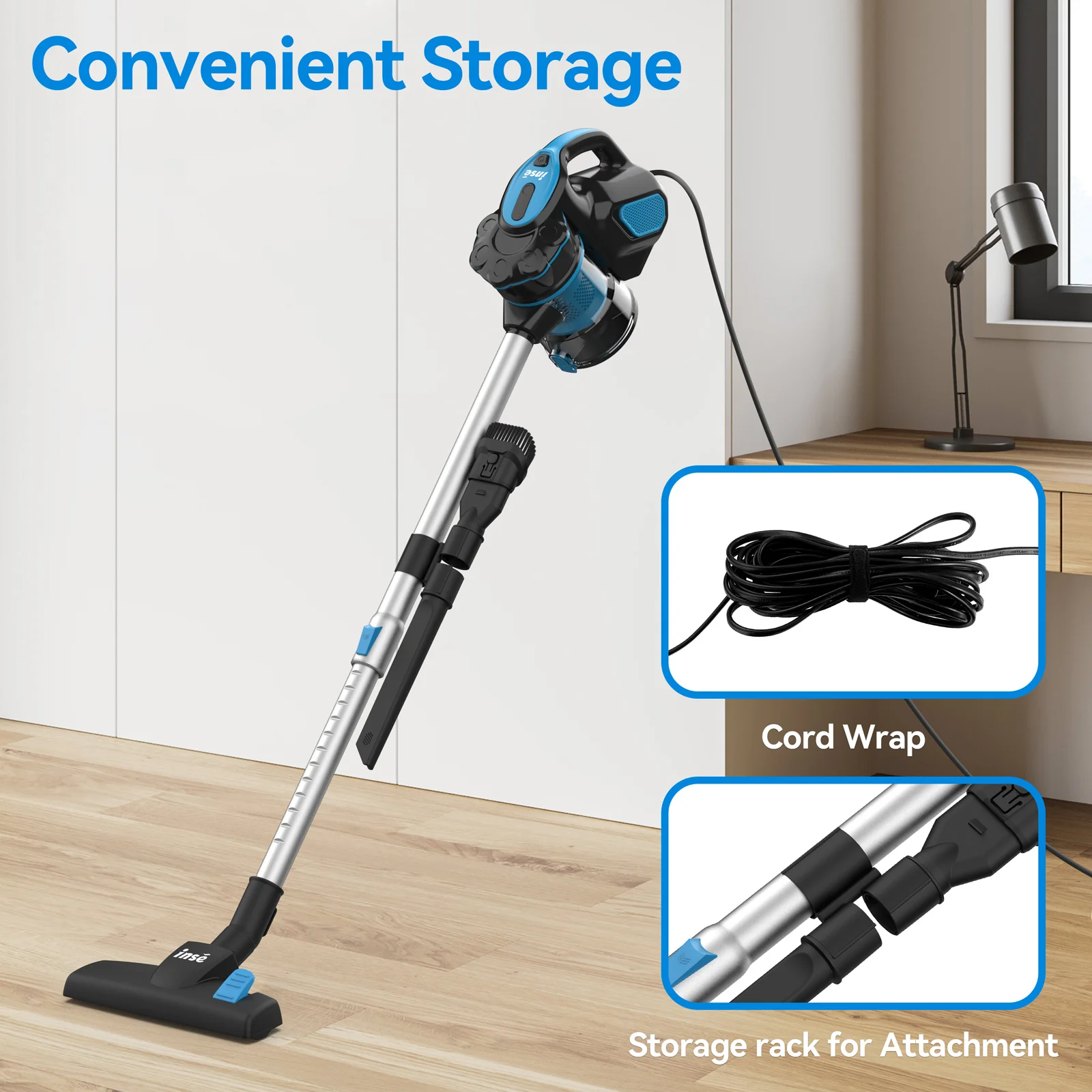 Aspiradora con cable INSE I5 18Kpa potente succión 600W Motor Stick aspiradora de mano para alfombras de pelo de mascotas para el hogar