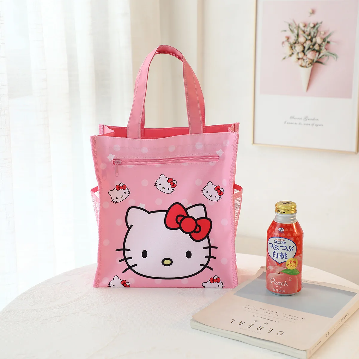Sanrio กระเป๋าถือกันน้ําสองชั้น Hello Kitty Kuromi Melody Cinnamoroll กระเป๋าช้อปปิ้งความจุขนาดใหญ่พิมพ์ลายการ์ตูนน่ารัก