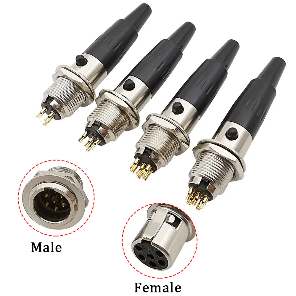 2Pcs Mini XLR Male Female Audio Adapter 3/4/5/6 Pin Mini XLR Plug Jack Audio Microphone Speaker Cable Soldering Connector Black