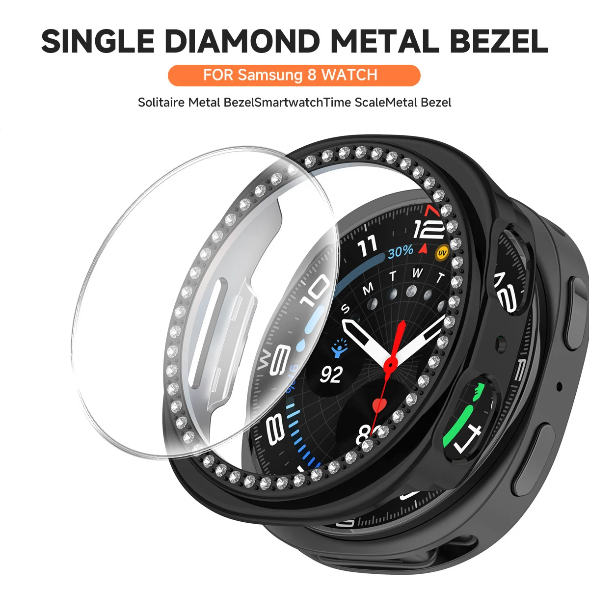 Case + Glass Full Coverage Bumper PC Hard Protective Case Cover Protector Shell for Samsung Galaxy Watch 8 40/44mm Accessories