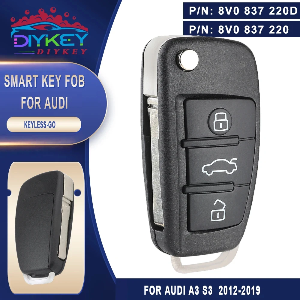 DIYKEY 8V0 837 220 D 8V0837220D 8V0837220 Keyless Go For Audi A3 S3 2012 2013 2014 2015 2016 2017 2018 2019 434MHz Remote Key