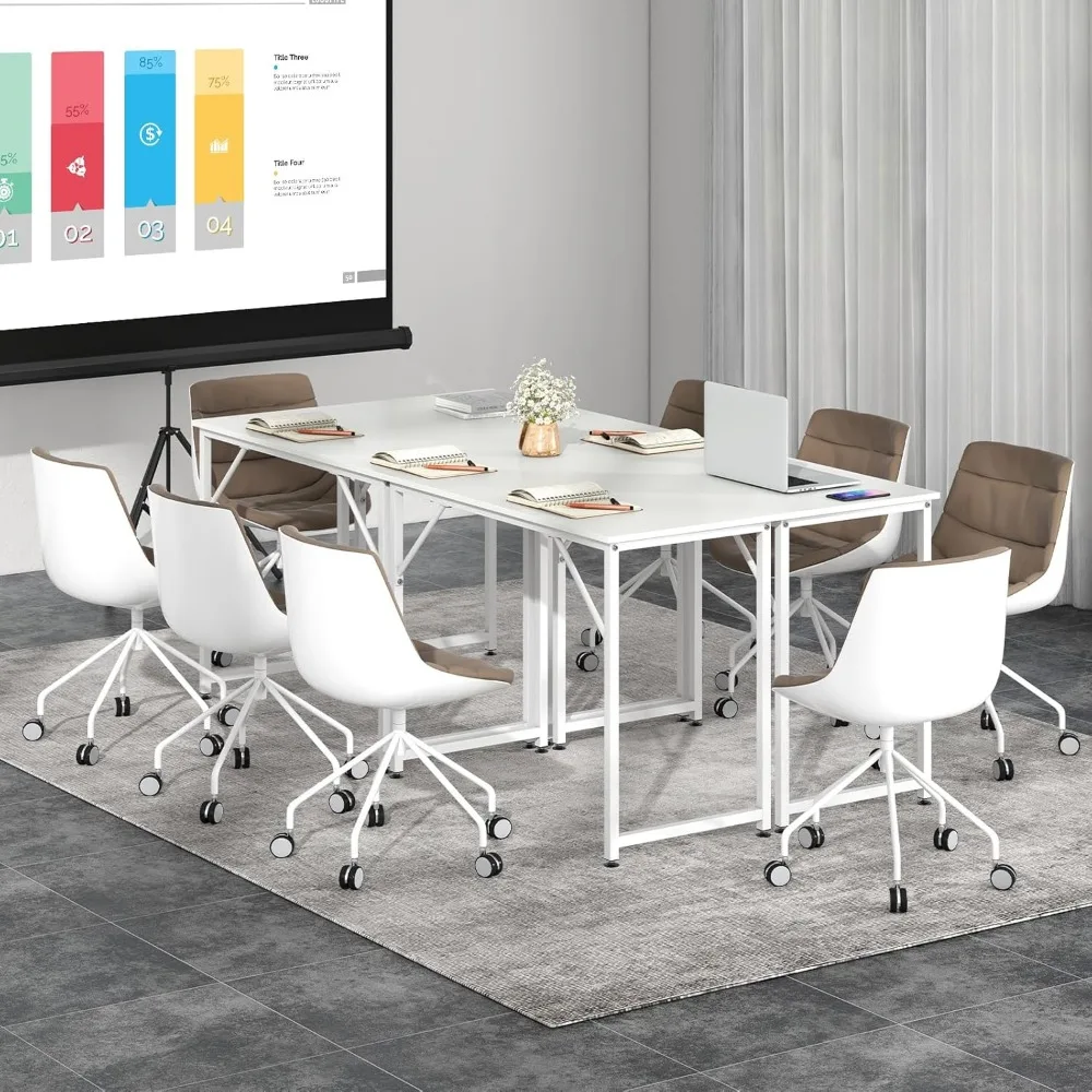 Conference Tables Set of 6, Rectangular Meeting Room Table with Adjustable Foot Pads, Seminar Table for School or College