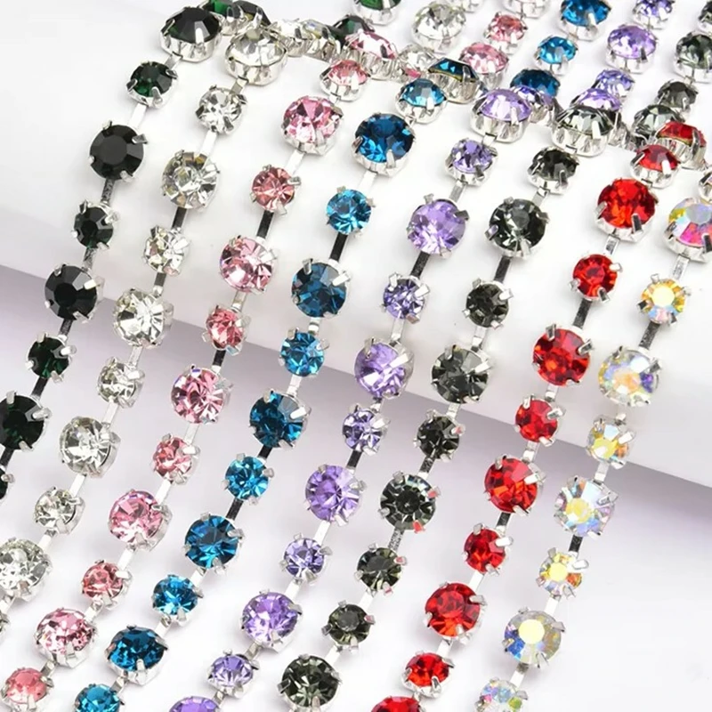 

1 Yard Round Rhinestone Cup Chain Metal Ribbon Silver Claw Crystal Trim DIY Bridal Belt Clothing Decoration Accessories