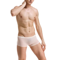 Sexy Mens Underwear Soft Ice Silk Boxers Shorts Underpants Super Thin Transparent Low-rise Trunks Cueca Homme Panties