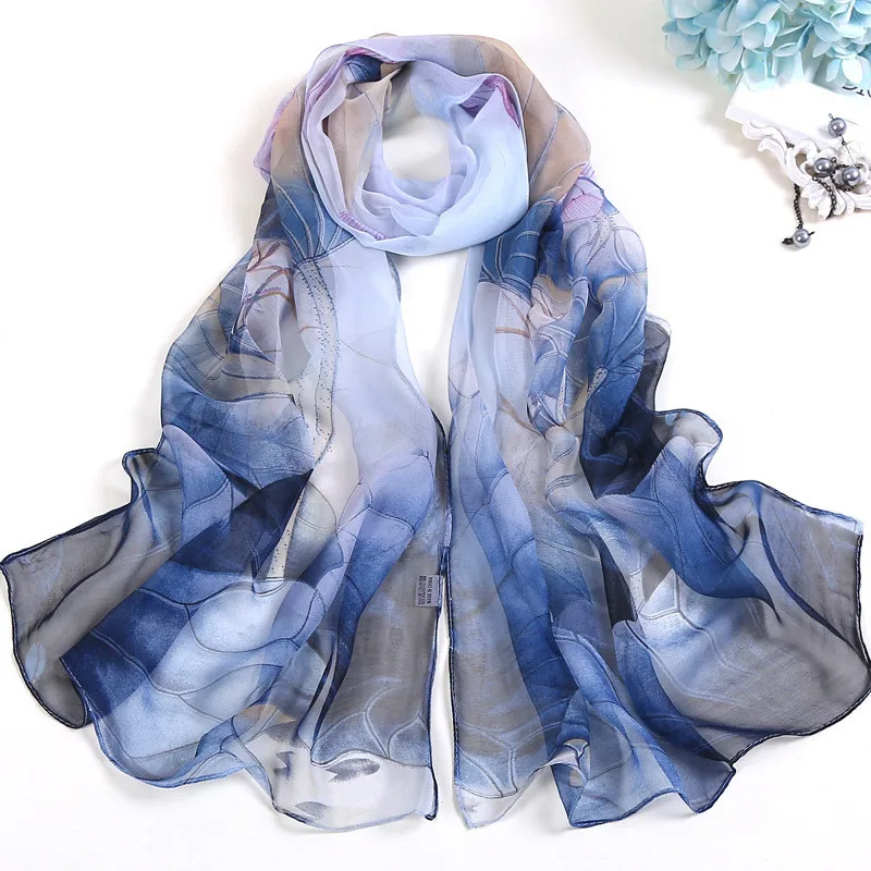 

New Spring Summer Fashion Women Floral Printing Beach Silk Scarf Shawls Female All-match Sunscreen Thin Yarn Soft Beach Scarf