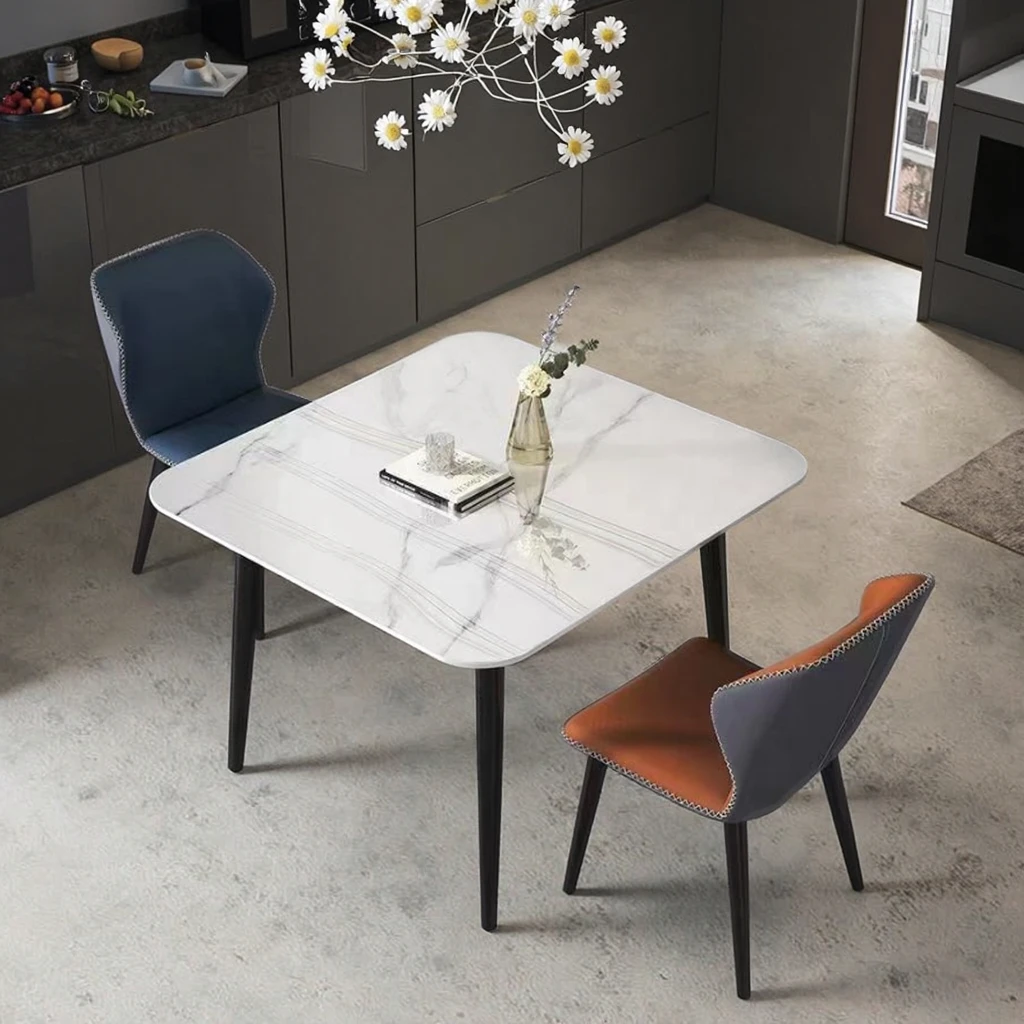 

#Italian Modern Metal Stone Dining Table Set 2 Chairs for Home Villa Apartment or Kitchen Use for Hotel Dining Room Furniture