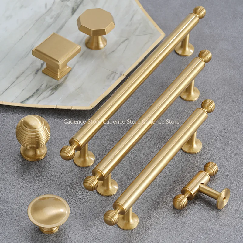 French Luxury Solid Brass Cabinet Furniture Drawer Cabinet Door Handle Round Knobs T-Bar Wardrobe Pull