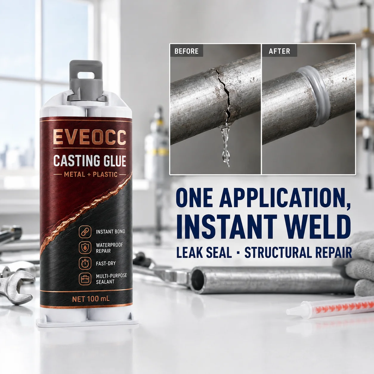 Waterproof Instant Bond Casting Glue, Multi‑Purpose Fast‑Dry Adhesive Sealant for Metal Plastic Broken Parts Repair