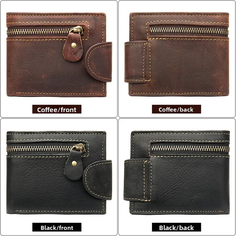 Best-selling Wild Horse Leather Wallet - Short Style Genuine Leather Men's Snap Money Clip Multi-Slot Top Grain Cowhide Handbag