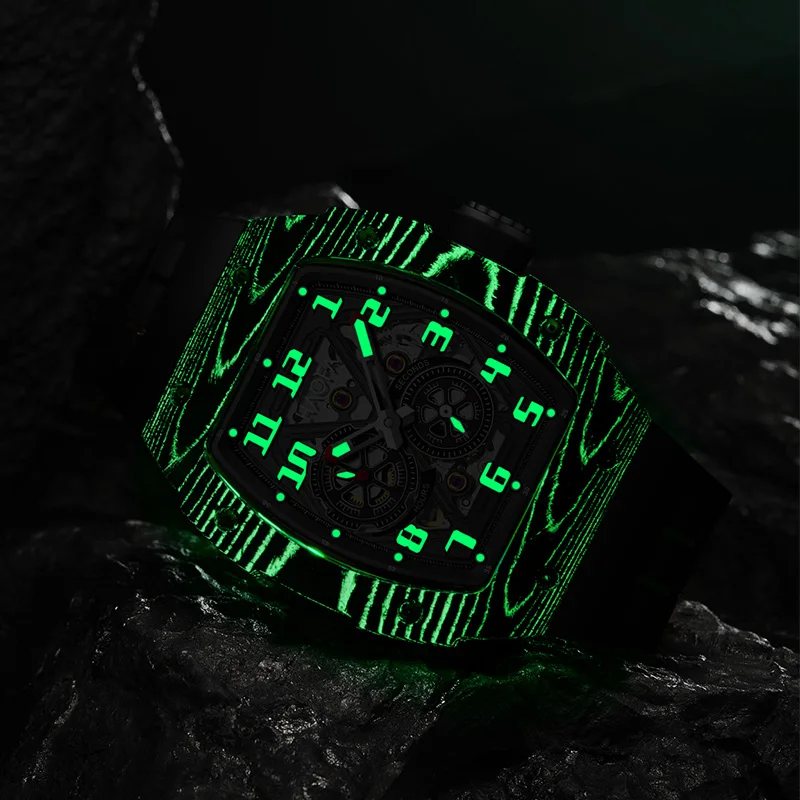 Haofa Skeleton Automatic Mechanical Watch for Men Wheel Hub Dial Carbon Fiber Watch Sapphire Luminous Waterproof Watch 1978