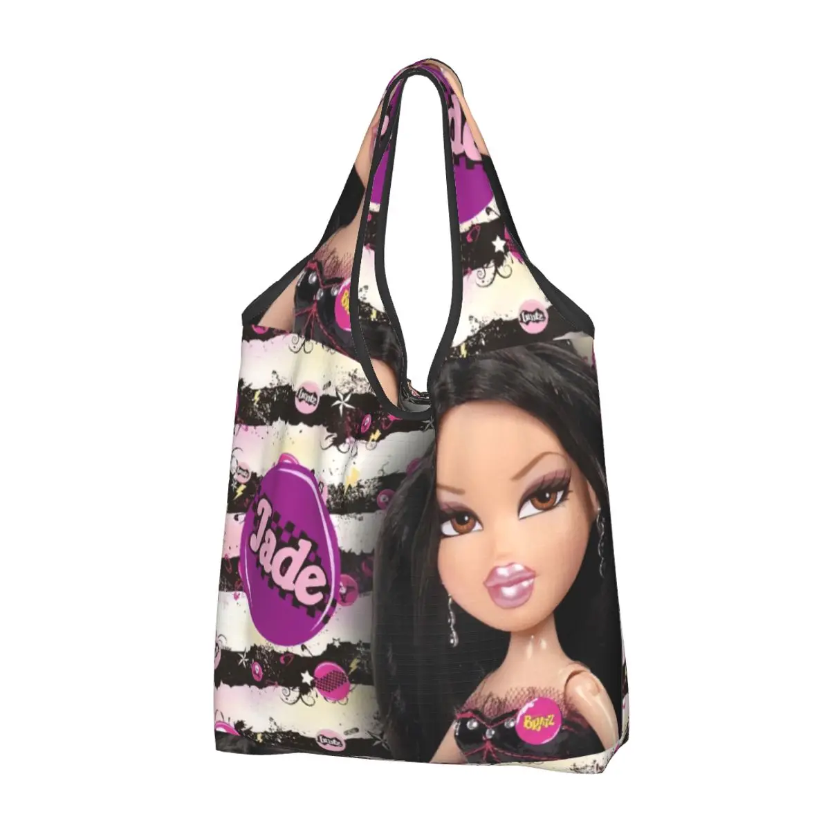 Funny Bratzs Doll Tv Movie Shopping Tote Bag Portable Cartoon Groceries Shopper Shoulder Bag