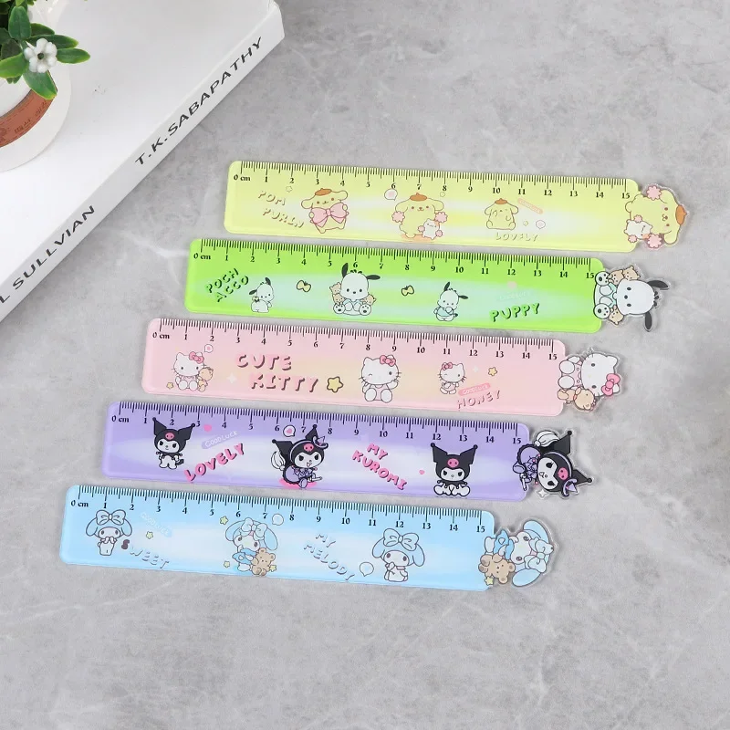 Kawaii Sanrio Ruler Kuromi Hello Kitty  Cinnamoroll Anime Cartoon Student Study Stationery Ruler School Supplies Wholesale Gift