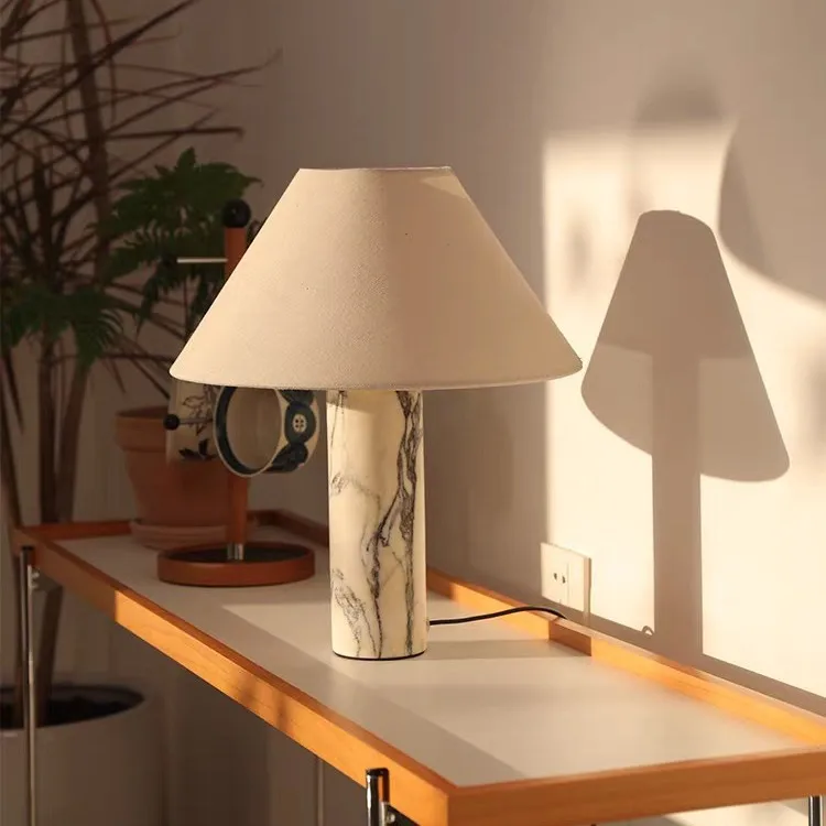 Italian Natural Marble Table Lamp Designer Creative Minimalist Living Room Bedroom Japanese Wabi-sabi Style Bedside Lamp