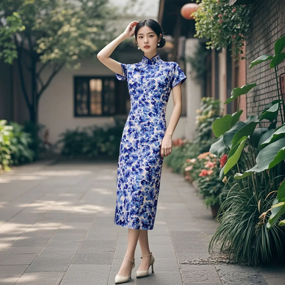 

Old Shanghai Qipao 2025, Vintage Modern Cheongsam, Elegant Chinese Long Gown Summer Chinese Style Women's Dress