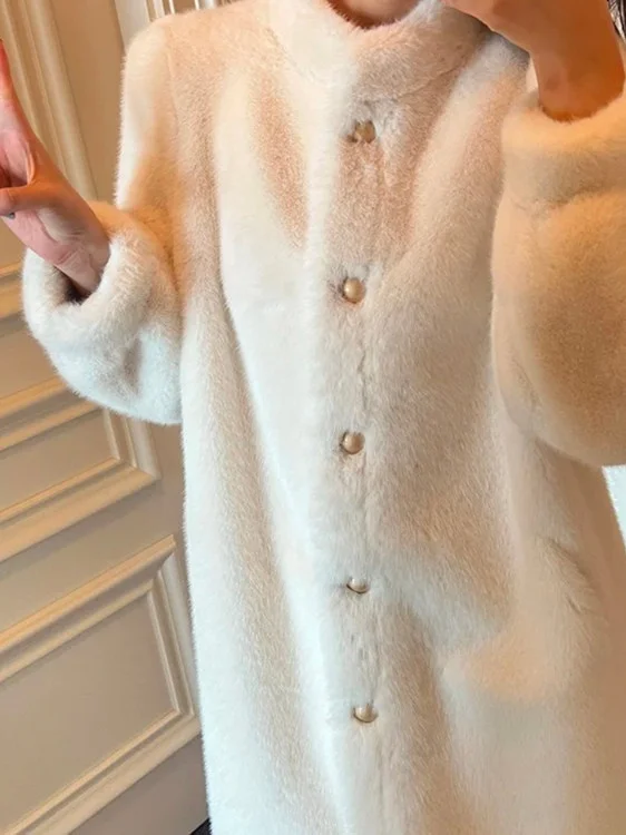 

Утепленное длинное пальто большого размера с воротником-стойкой, пушистое шерстяное пальто для женщин, комфортное, эксклюзивно онлайн