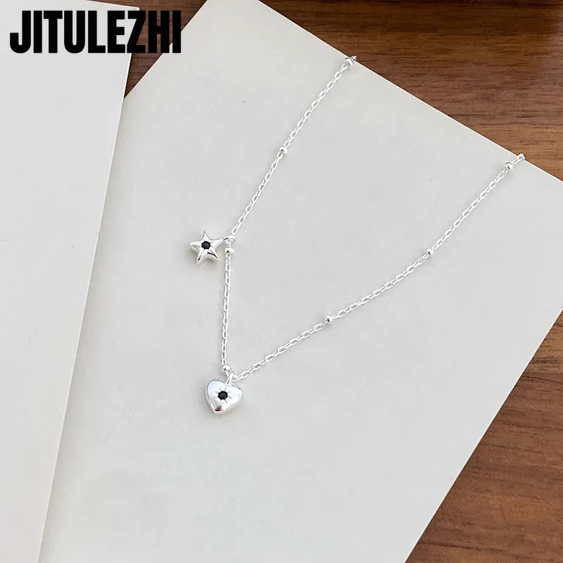 Collar con colgante de plata de ley 925 para mujer, joyería, Collar de amor, cadena de cuello en forma de corazón Simple y elegante de alta calidad