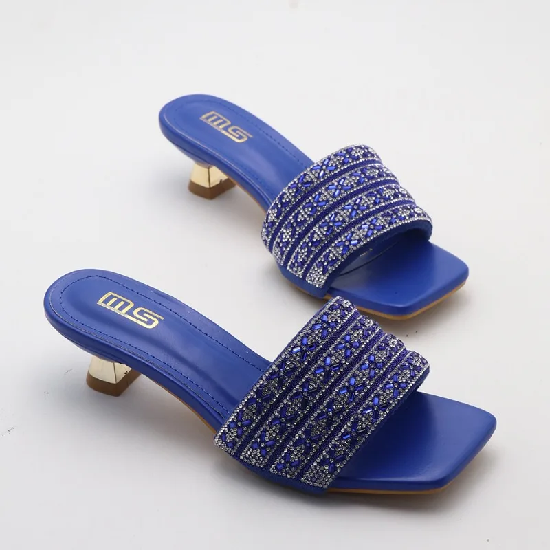 

Women Fashion Slippers Summer New Fashion Square Open Toe Low Heel Mules Slides Plus Size 42 Sexy Party Dress Women's Sandals