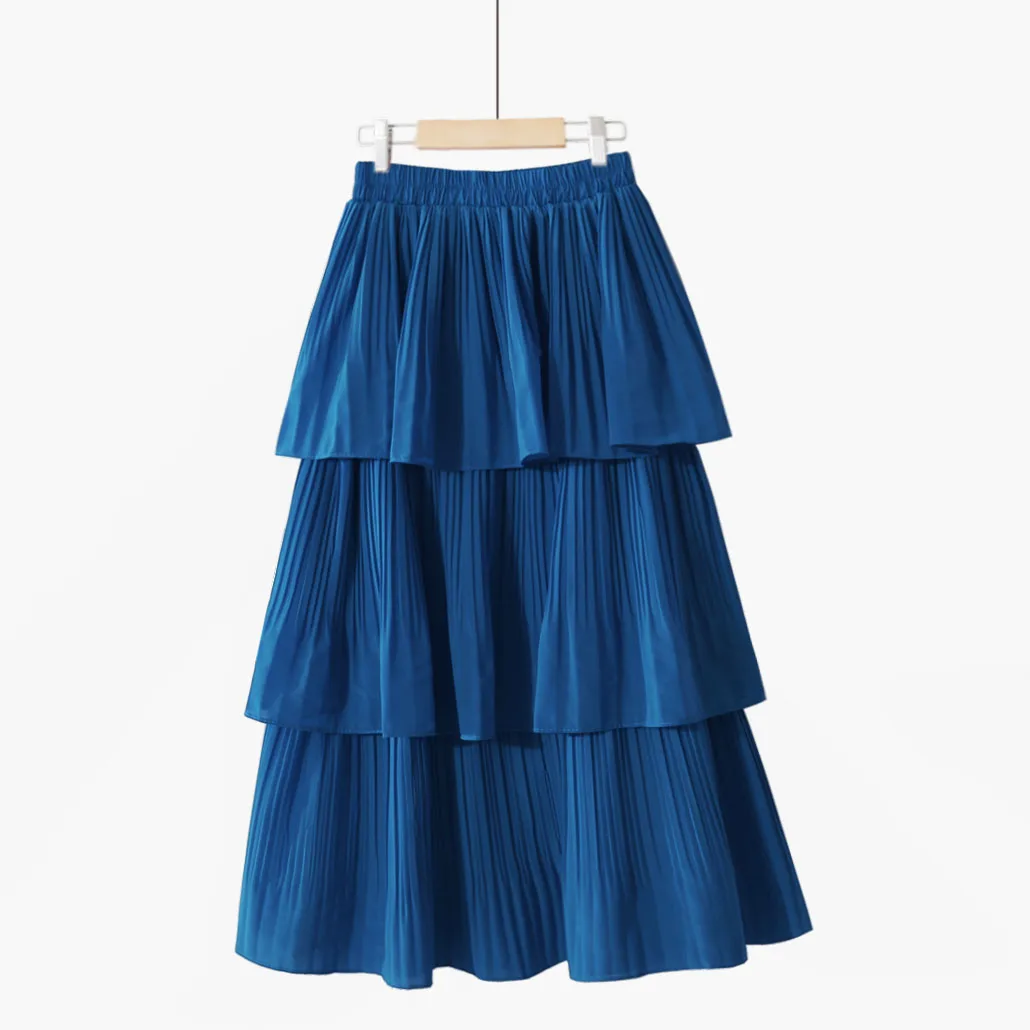 Summer Casual Elegant Women Skirt Solid Elastic Layered Pleated Skirt A Line Cake Skirt