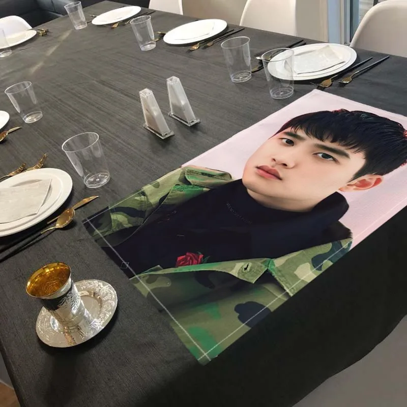 Kpop D.O Mat Printed Kitchen Tableware Cup Bottle Placemat For Dinner Table Pad Accessories