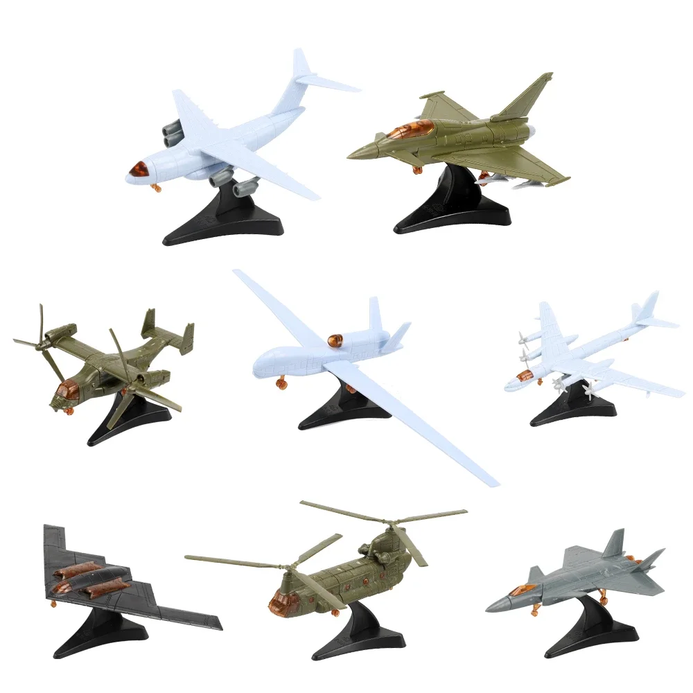 8 Styles Airplane Assembly Model J-20 Y-20 RQ-4A EF-2000 TU-95 B-2 V-22 CH-47 Fighter Military Ornament Mini Plastic Toy