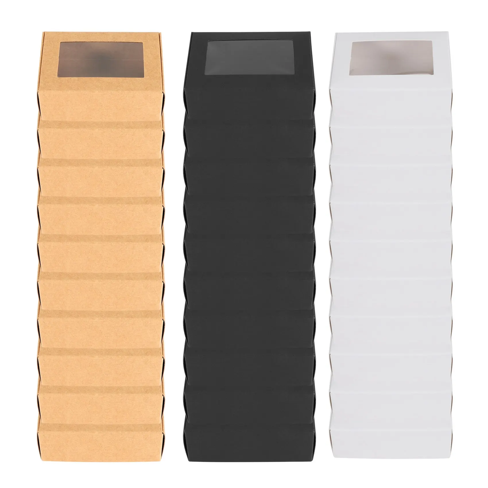 30 Pcs Mini Kraft Paper Box with Window Present Packaging Box Treat Box for Soap Treat Bakery Candy(Black Brown White) HOT