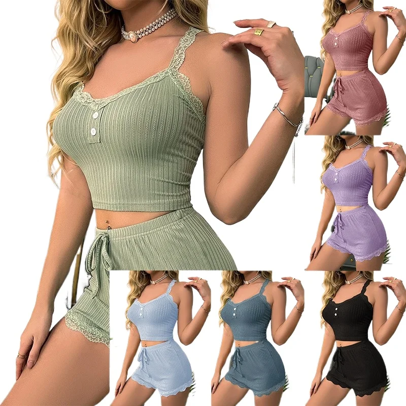

Casual Pajamas Women's Lace Suspenders Shorts Sexy Babes Girl Fashion European and American Women's Loungewear