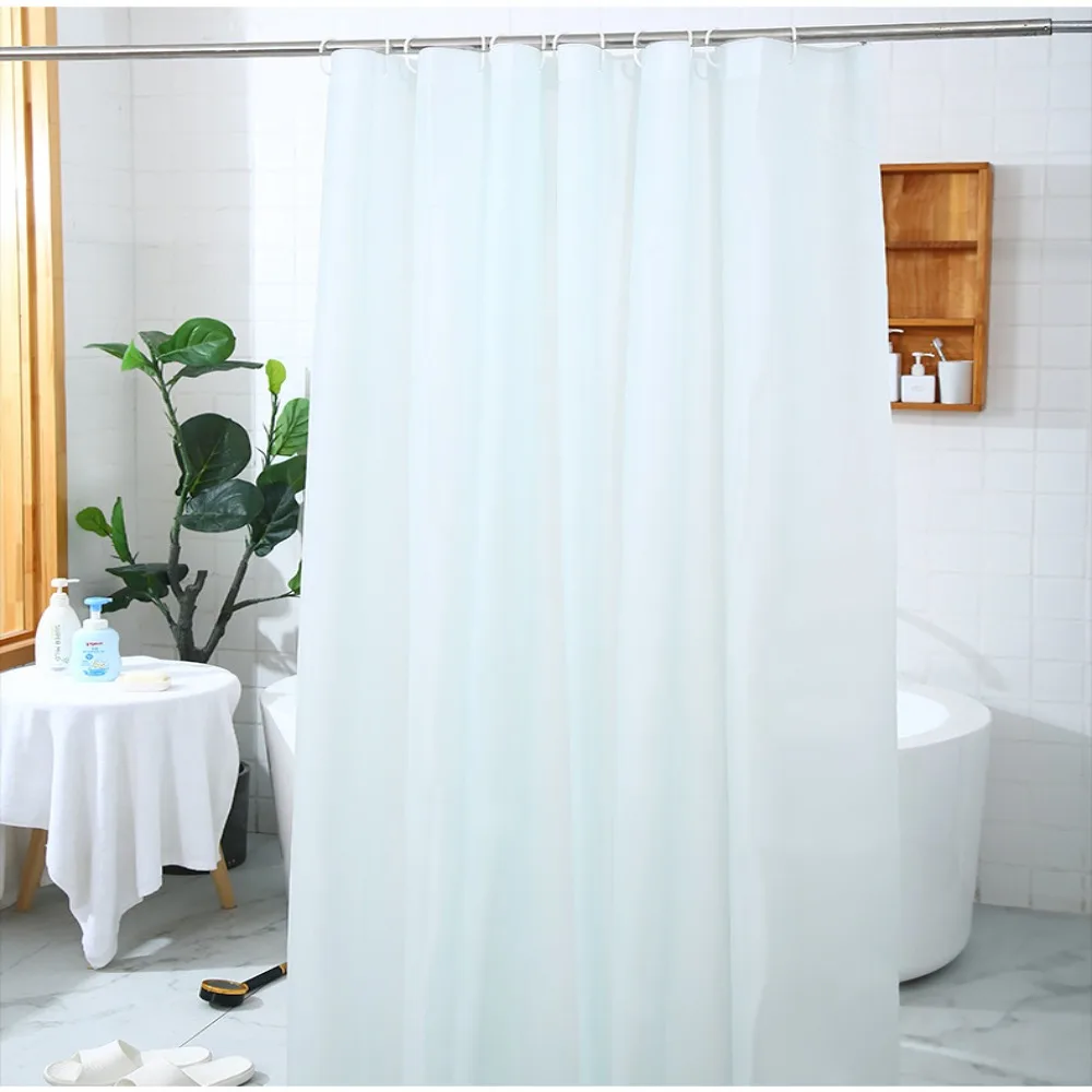 Extra Long Shower Curtain PEVA Mildew Proof Bathroom Curtain Waterproof Bath Curtains With Hook Solid Color Breathable