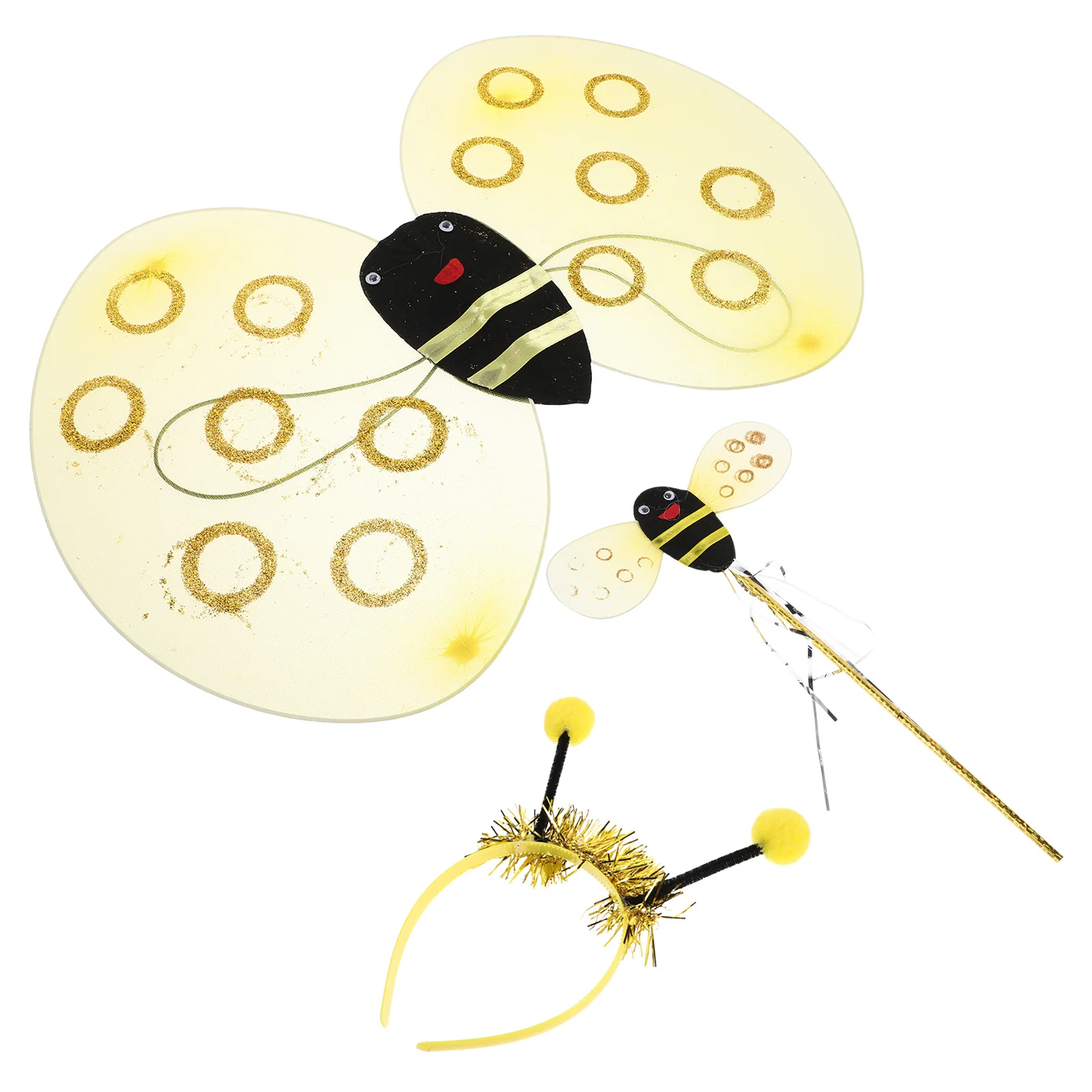 1Set Vibrant Yellow Ladybug Wings Headband Fairy Costume Set Kids Halloween Cosplay Insect Accessories Ladybug Costume Wings