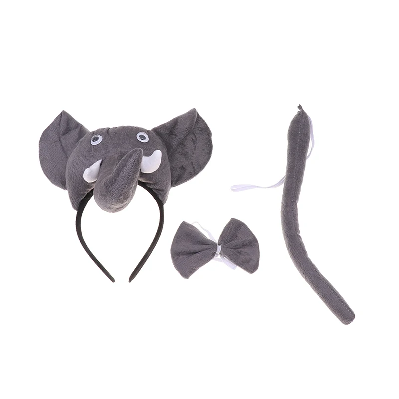 Kids Plush Children Elephant Ears Headband Animal Tie Tail Gift Birthday Party Cosplay Costume Prop