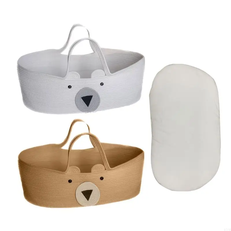 

E7CE Portable Baby Excellent Cotton Nursery Baby Sleeping-Basket Brown/White