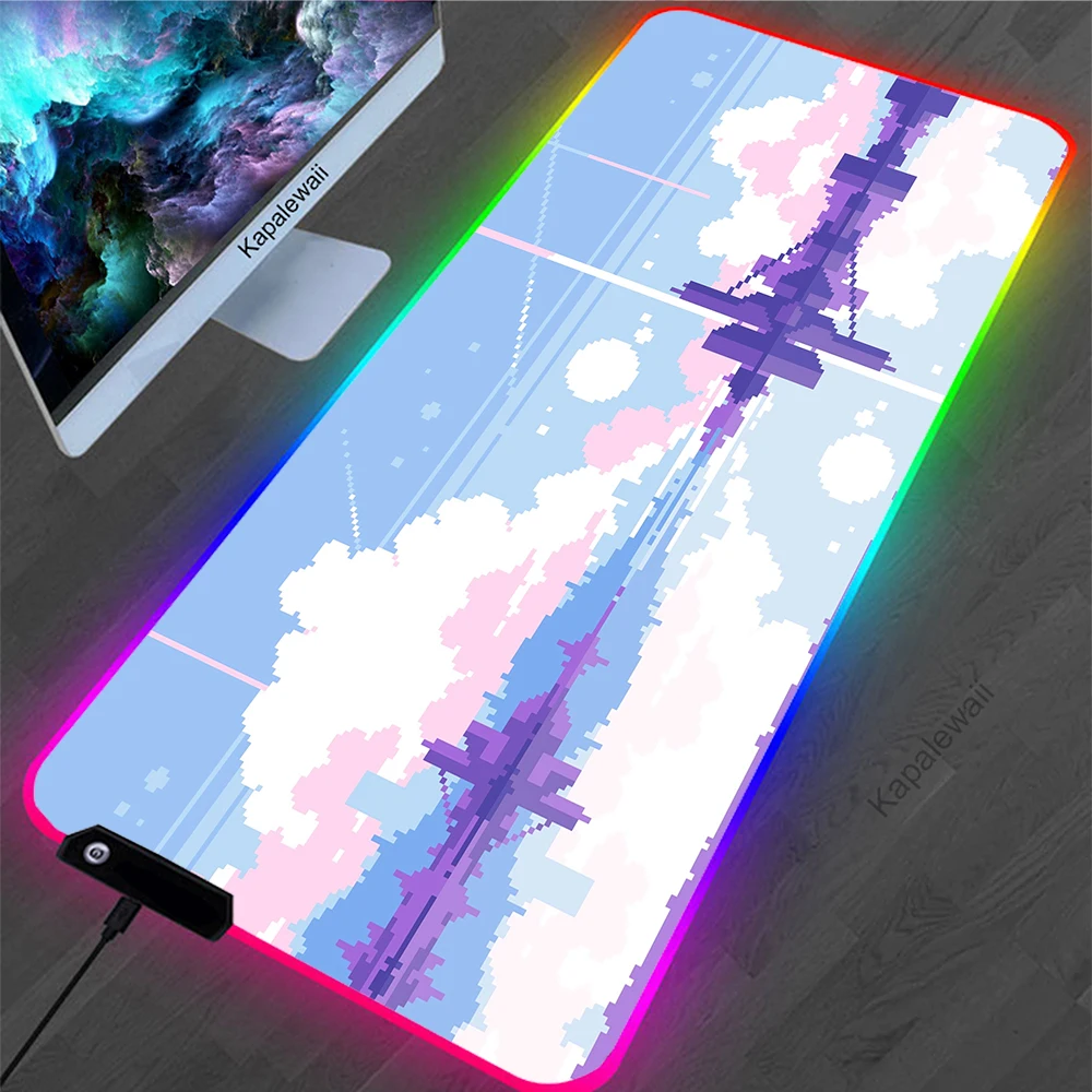 

Large Neon Mouse Pad Gaming Laptop Carpet Gamer LED Mousepad Keyboard Mat Pixel Scenery RGB Mousepads Rubber Table Mat Desk Mats