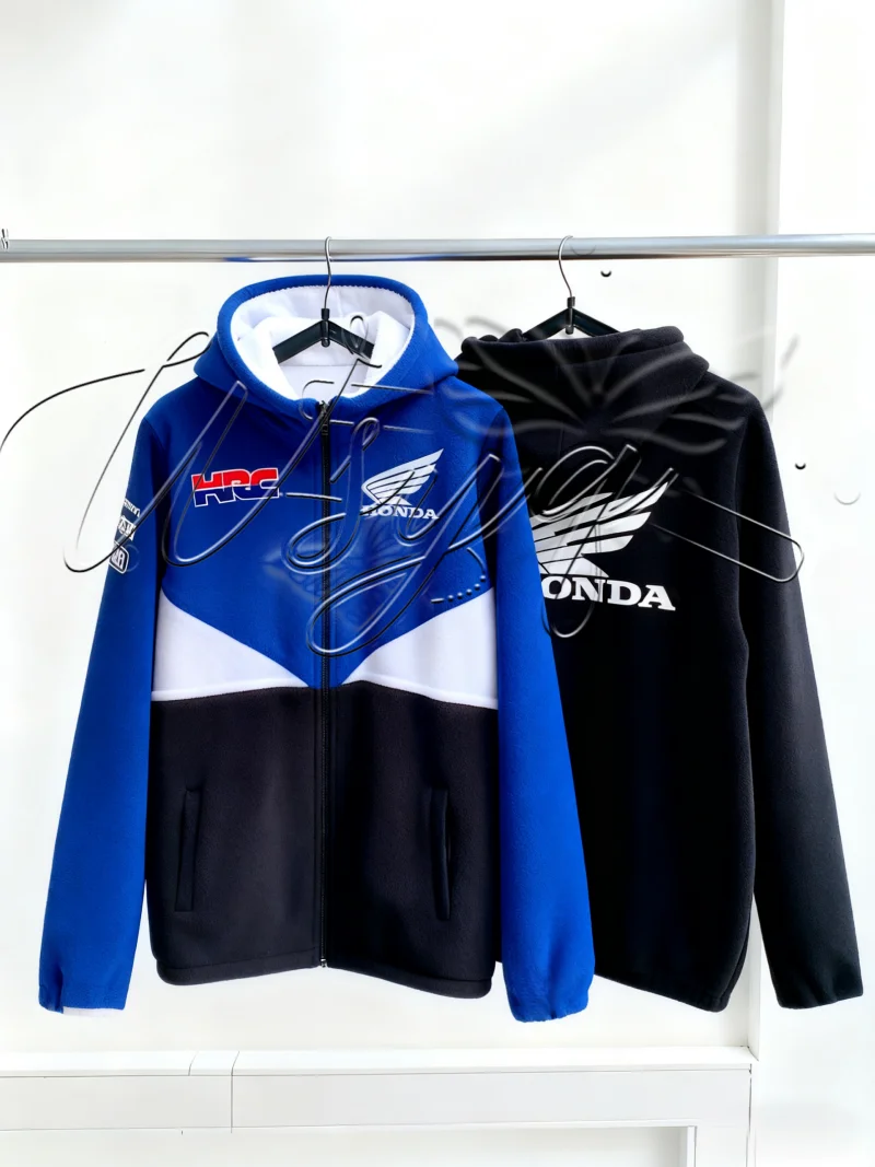 هوندا الساخن بيع الكلاسيكية الأزرق سلسلة الخريف الشتاء سستة مقنعين البلوز ركوب سميكة يندبروف ودافئة للرجال والنساء #1