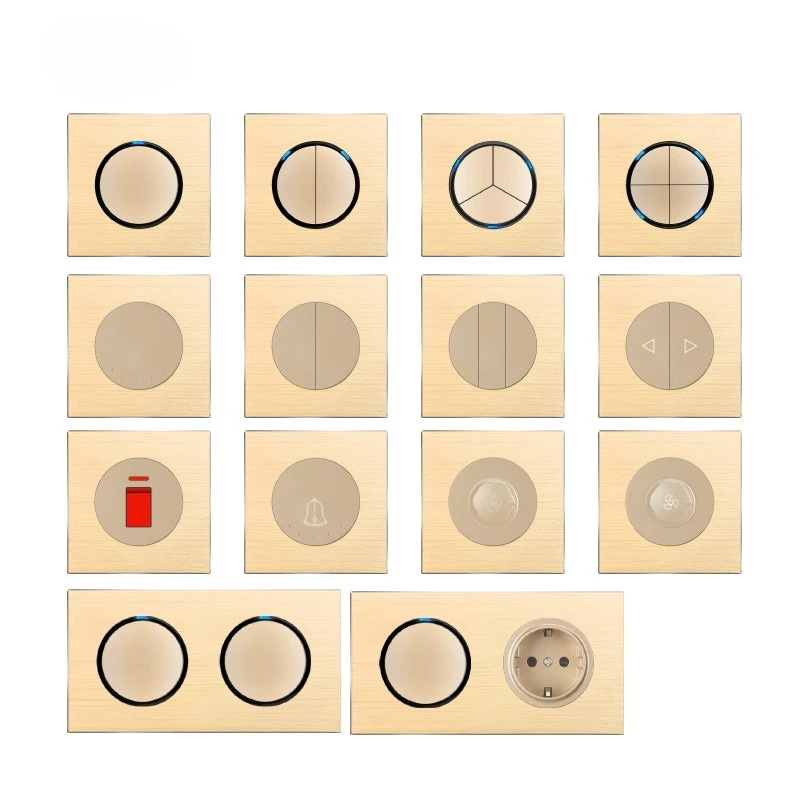 1 2 3 4 Gang 1 Way 2 Way Wall Lamp Switch Gold Aluminum Alloy Panel Light Switches EU UK US Socket AC 90V-250V