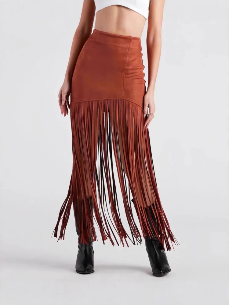 

Женские однотонные шикарные юбки из оленьей кожи в стиле ретро в стиле вестерн, праздничные элегантные юбки нестандартной формы, новые однотонные женские длинные юбки