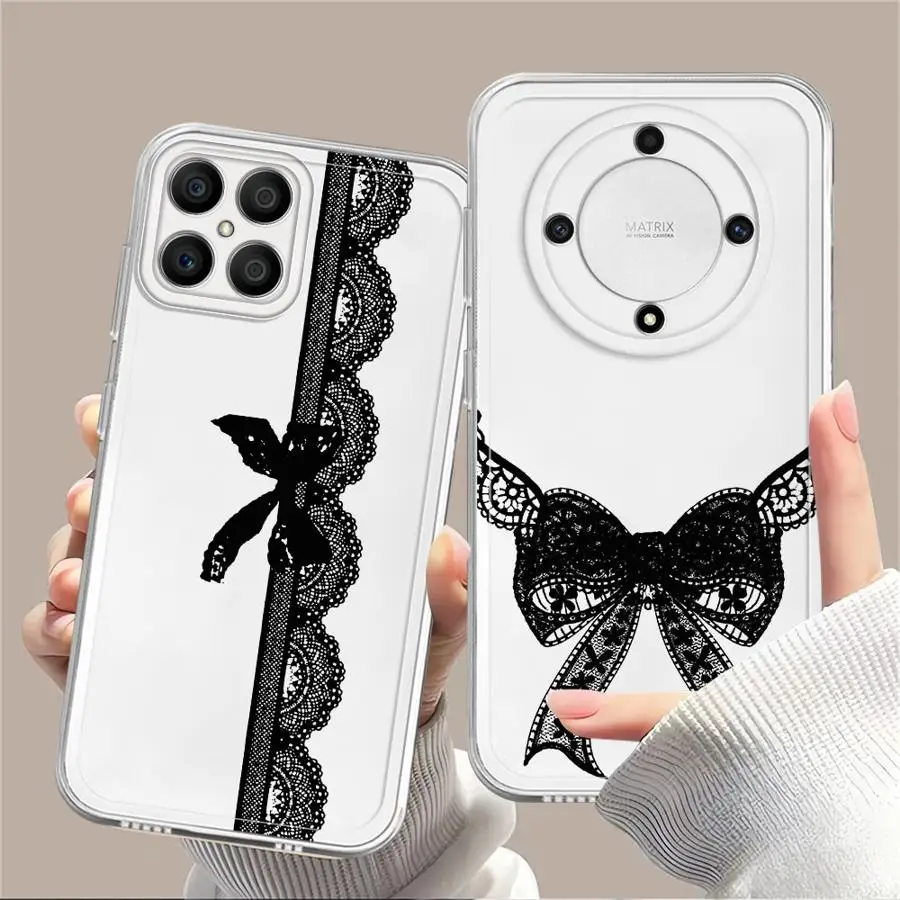 Case for Honor 90 Lite X9b X7b X8b X8 X8a X9a Soft Phone Cover Retro Black Lace