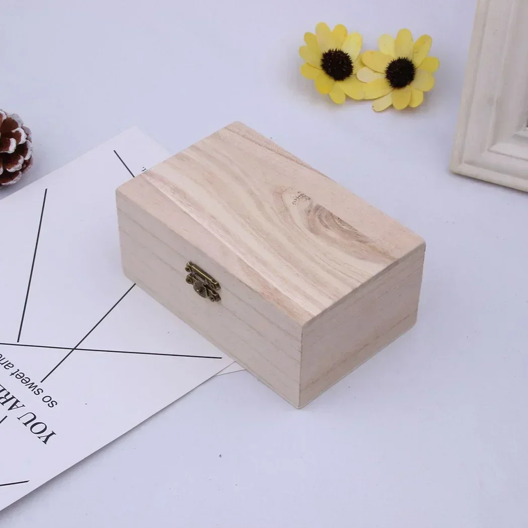 Scatole portaoggetti quadrate in legno con cerniera in legno semplice Scatola regalo artigianale Contenitore di stoccaggio semplice antipolvere con custodia per gioielli con serratura