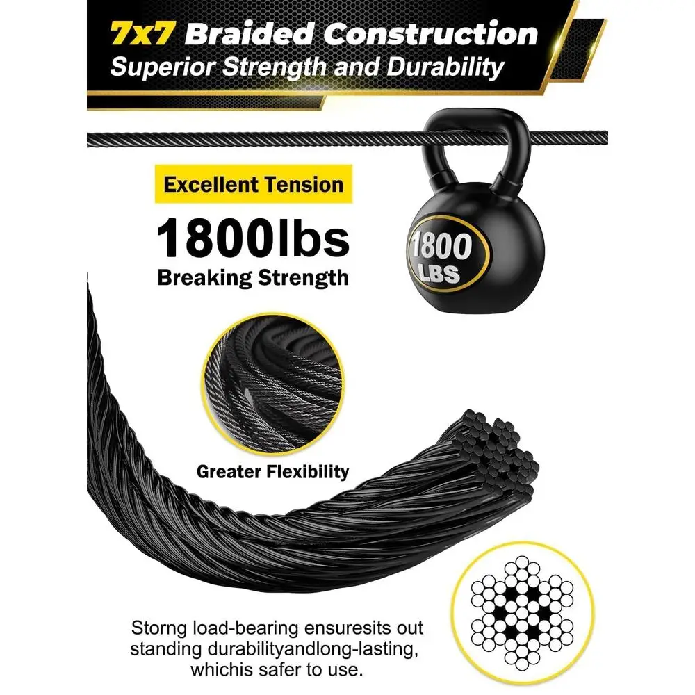 Black T316 Stainless Steel Cable Railing Kit 500ft 1/8 7x7 Strands Marine Hardware Minimalistic Design Enhanced Visual Appeal
