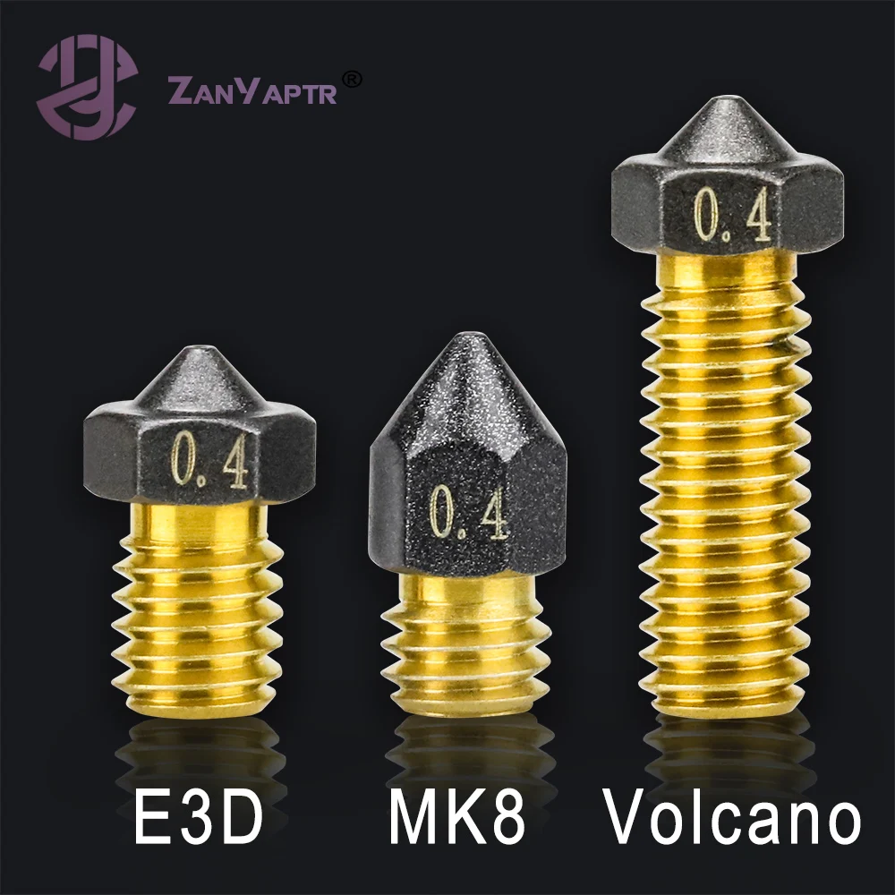 2PCS MK8/E3D/Volcano Brass PTFE Nozzle Coating Non Stick Filament 0.2/0.3/0.4/0.6/0.8/1.0mm For 3D Printer Ender 3 envio gratis