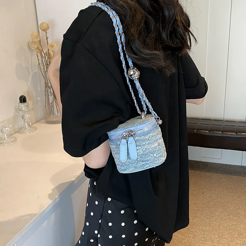 Korean Simple Mini Crossbody Bags For Women 2024 New Chain Denim Coin Purses Fashion Versatile Diamond Female One Shoulder Bag