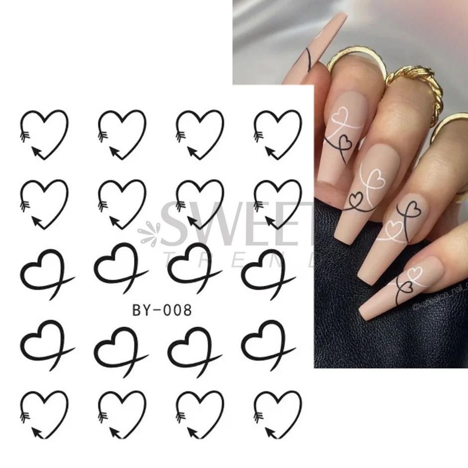 12pcs Valentines\'s Day Sticker Water Decals Nail Design Black Heart Dog Snake Rose Romanic Slider Watermark Tattoo Manicure JIBN