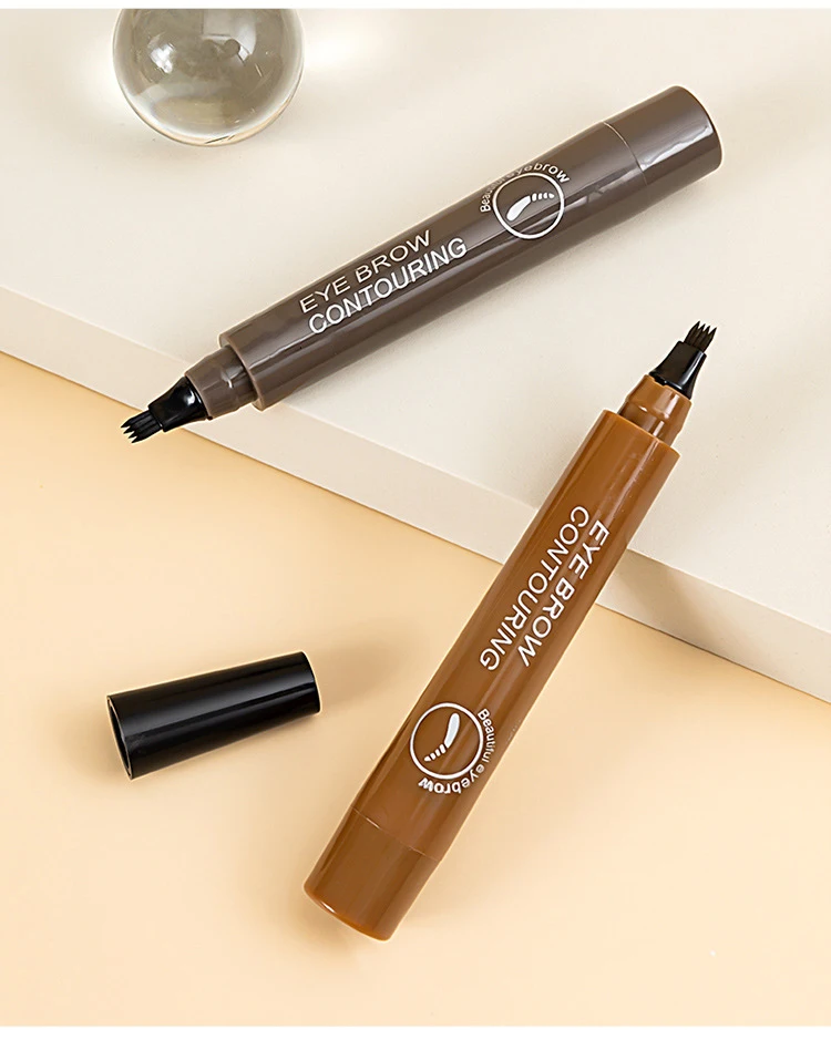4 Point Eyebrow Pencil Black Brown Waterproof Microblading Liquid Eyebrow Pen Makeup Long Lasting Cosmetic 4 Points Eye Brow Pen